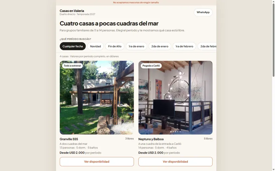 The Casas en Valeria del Mar home page