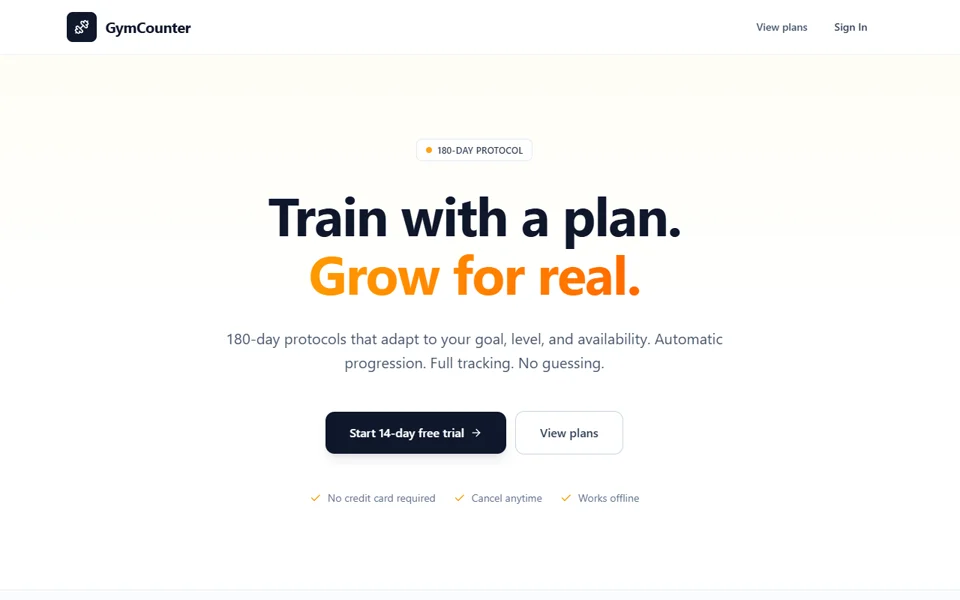 The GymCounter home page