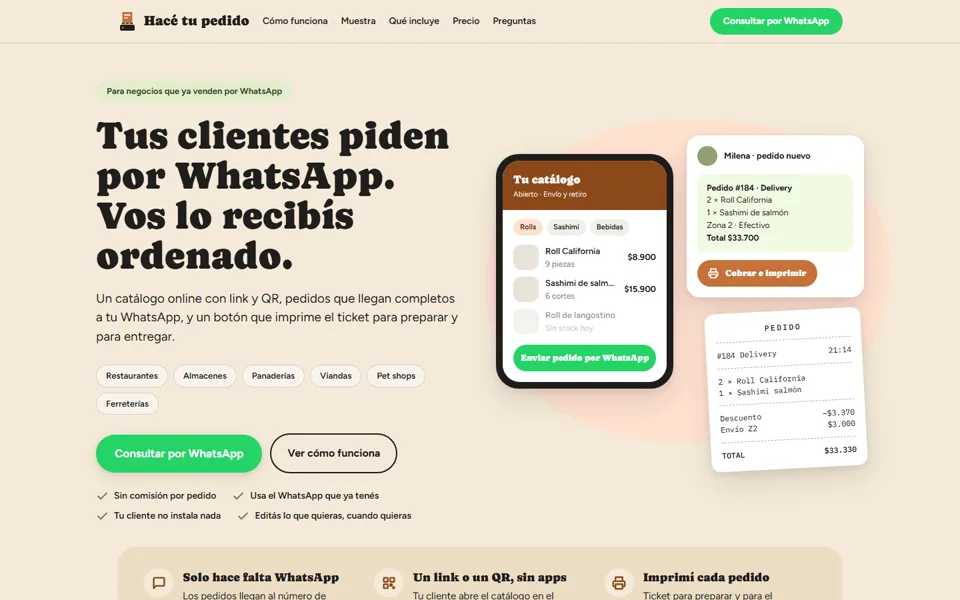 The Hacé tu pedido landing page